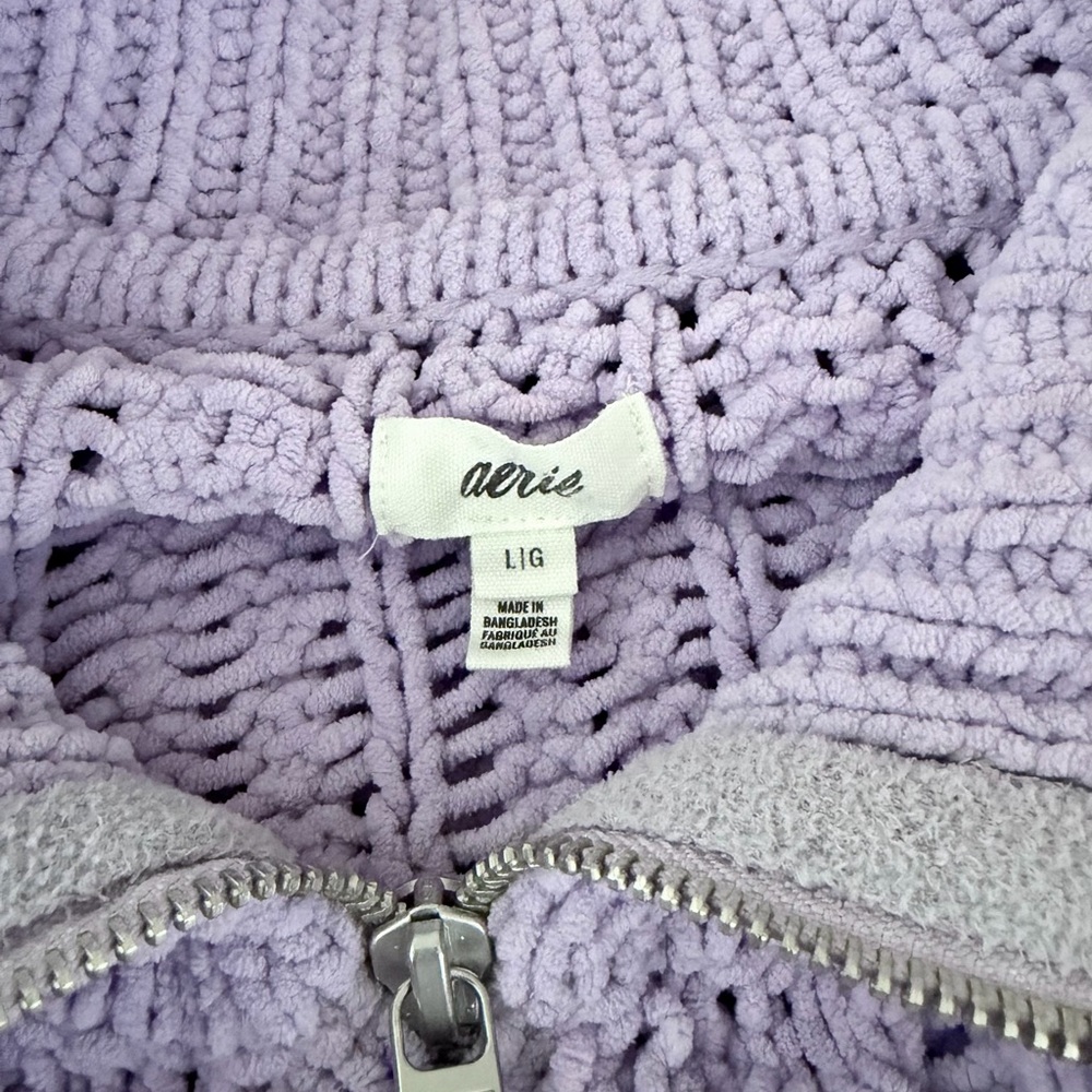 Lavender Open-Knit Half-Zip Sweater - Picture 3 of 6